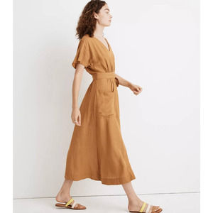 MADEWELL Linen-Blend Dolman-Sleeve Tie-Waist Midi Dress Plus 18